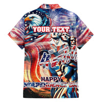 Independence Day Hawaiian shirt with eagle, American flag, fireworks, and "YOUR TEXT"