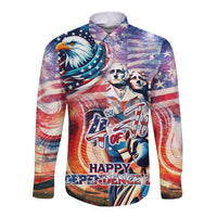 Personalized American Independence Day Long Sleeve Button Shirt 4th of July Statue of Liberty - Wonder Print Shop