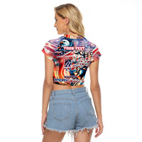Personalized American Independence Day Raglan Cropped T Shirt 4th of July Statue of Liberty - Wonder Print Shop