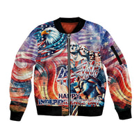 Personalized American Independence Day Sleeve Zip Bomber Jacket 4th of July Statue of Liberty - Wonder Print Shop