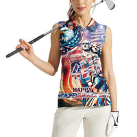 Personalized American Independence Day Women Sleeveless Polo Shirt 4th of July Statue of Liberty - Wonder Print Shop