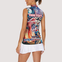 Personalized American Independence Day Women Sleeveless Polo Shirt 4th of July Statue of Liberty - Wonder Print Shop