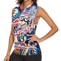 Personalized American Independence Day Women Sleeveless Polo Shirt 4th of July Statue of Liberty - Wonder Print Shop