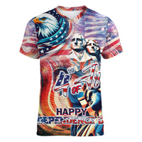 Personalized American Independence Day Women V-Neck T-Shirt 4th of July Statue of Liberty - Wonder Print Shop