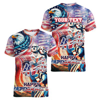 Personalized American Independence Day Women V-Neck T-Shirt 4th of July Statue of Liberty - Wonder Print Shop