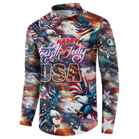 Happy Fourth of July Button Sweatshirt American Eagle Flag US Independence Day - Wonder Print Shop