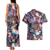 Happy Fourth of July Couples Matching Tank Maxi Dress and Hawaiian Shirt American Eagle Flag US Independence Day - Wonder Print Shop