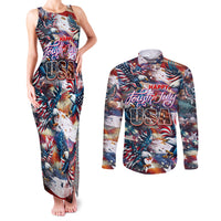 Happy Fourth of July Couples Matching Tank Maxi Dress and Long Sleeve Button Shirt American Eagle Flag US Independence Day - Wonder Print Shop