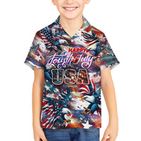 Happy Fourth of July Family Matching Off The Shoulder Long Sleeve Dress and Hawaiian Shirt American Eagle Flag US Independence Day - Wonder Print Shop