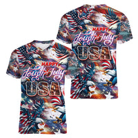 Happy Fourth of July Women V-Neck T-Shirt American Eagle Flag US Independence Day - Wonder Print Shop