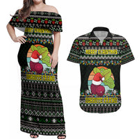 Merry Christmas Schrute Farms Couples Matching Off Shoulder Maxi Dress and Hawaiian Shirt - Wonder Print Shop