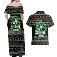 Merry Christmas Schrute Farms Couples Matching Off Shoulder Maxi Dress and Hawaiian Shirt - Wonder Print Shop