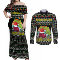 Merry Christmas Schrute Farms Couples Matching Off Shoulder Maxi Dress and Long Sleeve Button Shirt - Wonder Print Shop