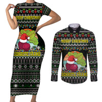 Merry Christmas Schrute Farms Couples Matching Short Sleeve Bodycon Dress and Long Sleeve Button Shirt - Wonder Print Shop