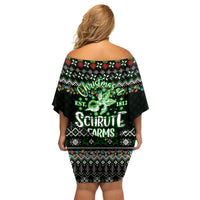 Merry Christmas Schrute Farms Family Matching Off Shoulder Short Dress and Hawaiian Shirt - Wonder Print Shop