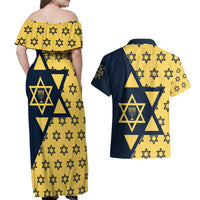 Happy Hanukkah Couples Matching Off Shoulder Maxi Dress and Hawaiian Shirt Jewish Star of David - Wonder Print Shop