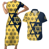 Happy Hanukkah Couples Matching Short Sleeve Bodycon Dress and Hawaiian Shirt Jewish Star of David - Wonder Print Shop