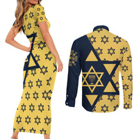 Happy Hanukkah Couples Matching Short Sleeve Bodycon Dress and Long Sleeve Button Shirt Jewish Star of David - Wonder Print Shop