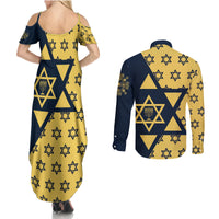 Happy Hanukkah Couples Matching Summer Maxi Dress and Long Sleeve Button Shirt Jewish Star of David - Wonder Print Shop