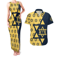 Happy Hanukkah Couples Matching Tank Maxi Dress and Hawaiian Shirt Jewish Star of David - Wonder Print Shop