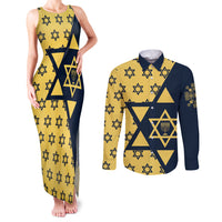 Happy Hanukkah Couples Matching Tank Maxi Dress and Long Sleeve Button Shirt Jewish Star of David - Wonder Print Shop