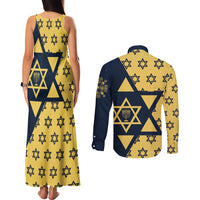 Happy Hanukkah Couples Matching Tank Maxi Dress and Long Sleeve Button Shirt Jewish Star of David - Wonder Print Shop