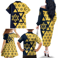 Happy Hanukkah Family Matching Off Shoulder Long Sleeve Dress and Hawaiian Shirt Jewish Star of David - Wonder Print Shop
