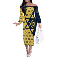 Happy Hanukkah Family Matching Off Shoulder Long Sleeve Dress and Hawaiian Shirt Jewish Star of David - Wonder Print Shop