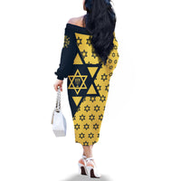 Happy Hanukkah Family Matching Off Shoulder Long Sleeve Dress and Hawaiian Shirt Jewish Star of David - Wonder Print Shop