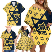 Happy Hanukkah Family Matching Off Shoulder Short Dress and Hawaiian Shirt Jewish Star of David - Wonder Print Shop