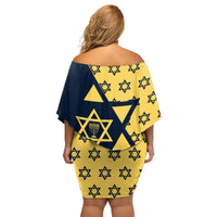 Happy Hanukkah Family Matching Off Shoulder Short Dress and Hawaiian Shirt Jewish Star of David - Wonder Print Shop
