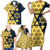 Happy Hanukkah Family Matching Short Sleeve Bodycon Dress and Hawaiian Shirt Jewish Star of David - Wonder Print Shop
