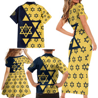 Happy Hanukkah Family Matching Short Sleeve Bodycon Dress and Hawaiian Shirt Jewish Star of David - Wonder Print Shop