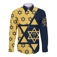 Happy Hanukkah Long Sleeve Button Shirt Jewish Star of David - Wonder Print Shop
