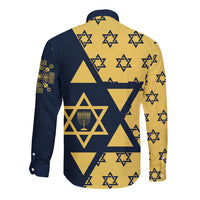 Happy Hanukkah Long Sleeve Button Shirt Jewish Star of David - Wonder Print Shop