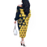 Happy Hanukkah Off The Shoulder Long Sleeve Dress Jewish Star of David - Wonder Print Shop