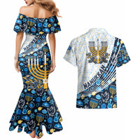 Happy Hanukkah Couples Matching Mermaid Dress and Hawaiian Shirt Menorah and Dreidel - Wonder Print Shop