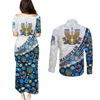 Happy Hanukkah Couples Matching Puletasi Dress and Long Sleeve Button Shirt Menorah and Dreidel - Wonder Print Shop