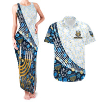 Happy Hanukkah Couples Matching Tank Maxi Dress and Hawaiian Shirt Menorah and Dreidel - Wonder Print Shop