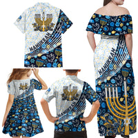 Happy Hanukkah Family Matching Off Shoulder Maxi Dress and Hawaiian Shirt Menorah and Dreidel - Wonder Print Shop