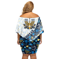 Happy Hanukkah Family Matching Off Shoulder Short Dress and Hawaiian Shirt Menorah and Dreidel - Wonder Print Shop