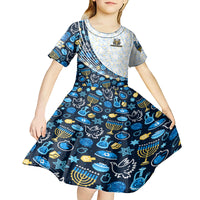 Happy Hanukkah Kid Short Sleeve Dress Menorah and Dreidel - Wonder Print Shop