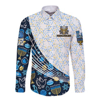 Happy Hanukkah Long Sleeve Button Shirt Menorah and Dreidel - Wonder Print Shop
