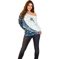 Happy Hanukkah Off Shoulder Sweater Menorah and Dreidel - Wonder Print Shop