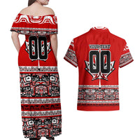 Haida Hockey Canada Couples Matching Off Shoulder Maxi Dress and Hawaiian Shirt Maple Leaf