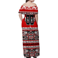 Haida Hockey Canada Family Matching Off Shoulder Maxi Dress and Hawaiian Shirt Maple Leaf
