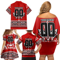 Haida Hockey Canada Family Matching Off Shoulder Short Dress and Hawaiian Shirt Maple Leaf
