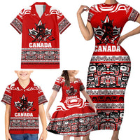 Haida Hockey Canada Family Matching Short Sleeve Bodycon Dress and Hawaiian Shirt Maple Leaf