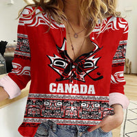 Haida Hockey Canada Women Casual Shirt Maple Leaf