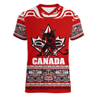 Haida Hockey Canada Women V-Neck T-Shirt Maple Leaf